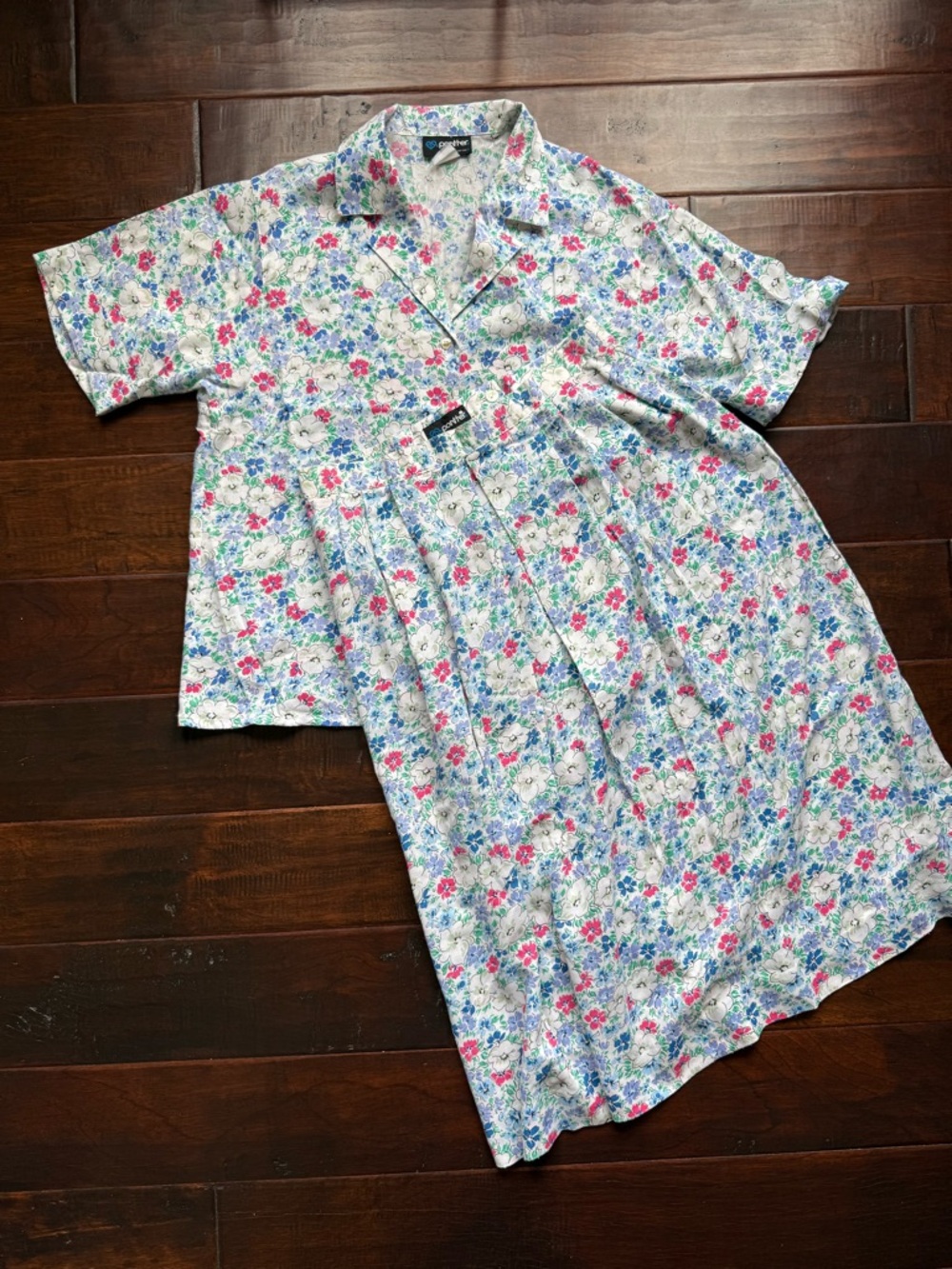 Vintage 90s Floral Matching Set Cottagecore Button Up Top Skirt Set